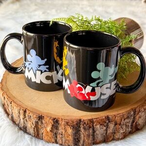 Disney Mickey Mouse Black Multi Color Moving Silhouette Logo Mug 12oz Set of 2